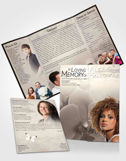 Obituary Funeral Template Gatefold Memorial Brochure Tranquil Floral Love