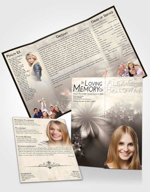 Obituary Funeral Template Gatefold Memorial Brochure Tranquil Floral Lust