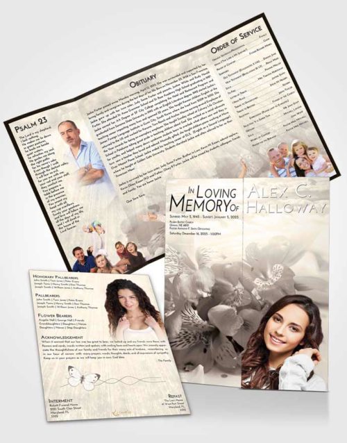 Obituary Funeral Template Gatefold Memorial Brochure Tranquil Floral Magic