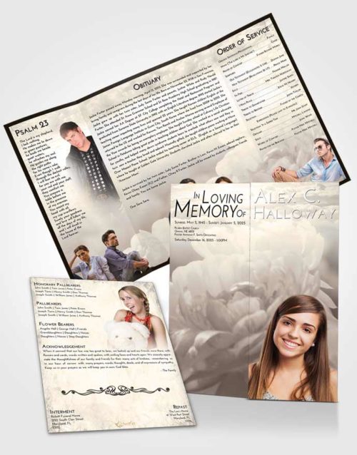 Obituary Funeral Template Gatefold Memorial Brochure Tranquil Floral Paradise