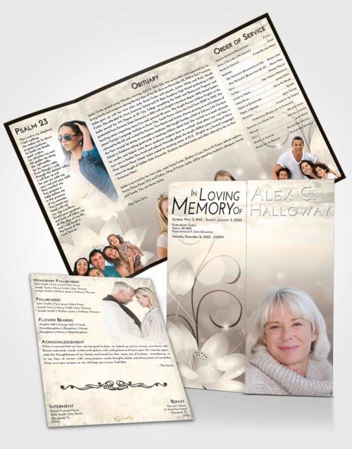 Obituary Funeral Template Gatefold Memorial Brochure Tranquil Floral Peace