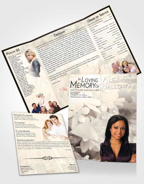 Obituary Funeral Template Gatefold Memorial Brochure Tranquil Floral Serenity
