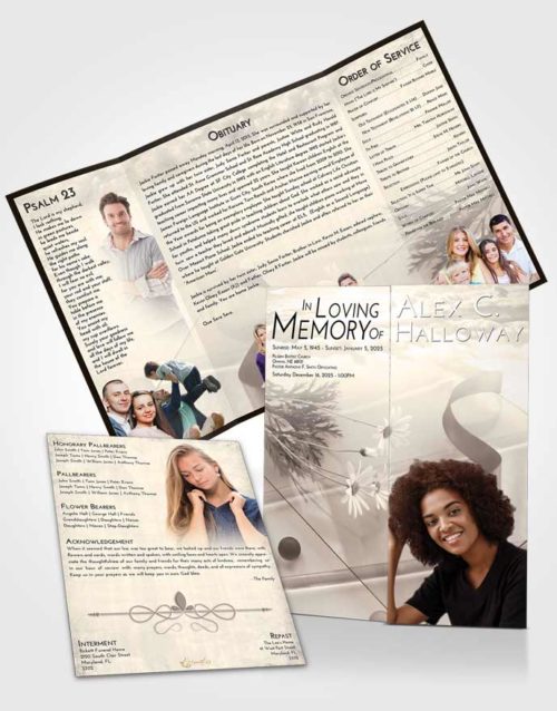 Obituary Funeral Template Gatefold Memorial Brochure Tranquil Floral Style