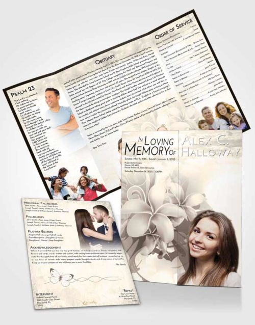 Obituary Funeral Template Gatefold Memorial Brochure Tranquil Floral Wish