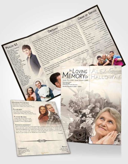 Obituary Funeral Template Gatefold Memorial Brochure Tranquil Floral Wonderland