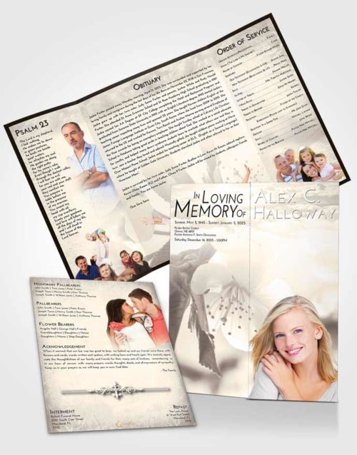 Obituary Funeral Template Gatefold Memorial Brochure Tranquil Flower of the Plume