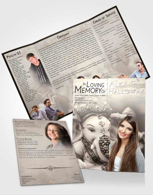 Obituary Funeral Template Gatefold Memorial Brochure Tranquil Ganesha Desire