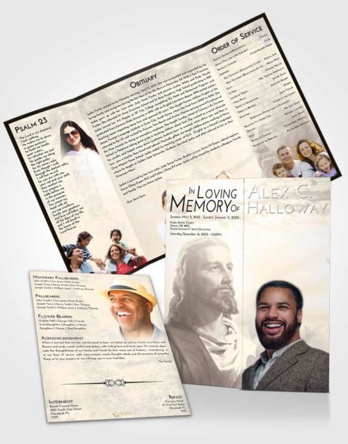 Obituary Funeral Template Gatefold Memorial Brochure Tranquil Gaze of Jesus
