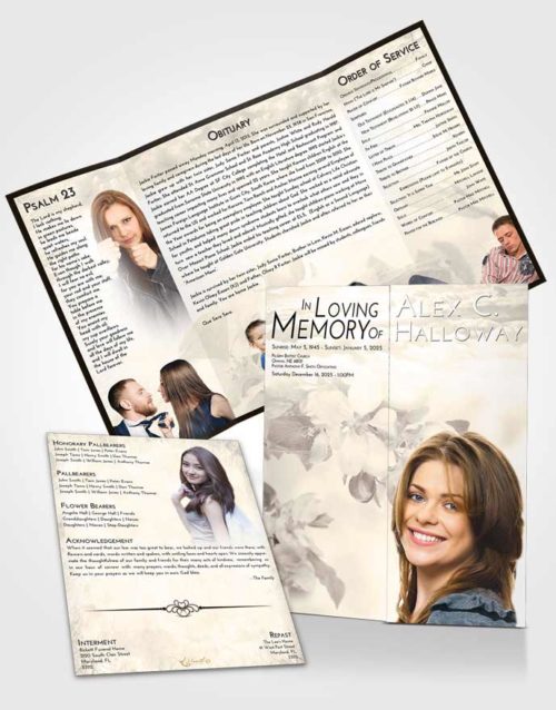 Obituary Funeral Template Gatefold Memorial Brochure Tranquil Heavenly Flowers