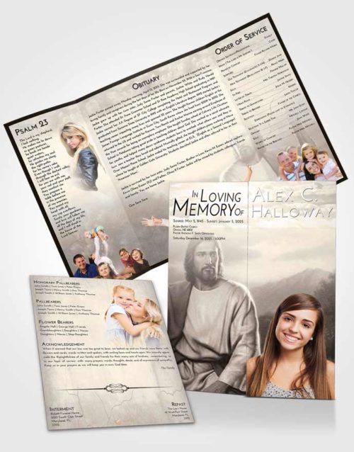 Obituary Funeral Template Gatefold Memorial Brochure Tranquil Jesus Prayers
