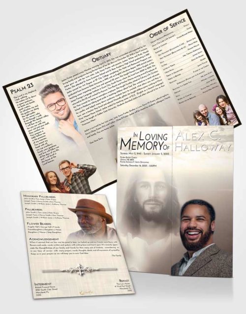 Obituary Funeral Template Gatefold Memorial Brochure Tranquil Jesus in Heaven