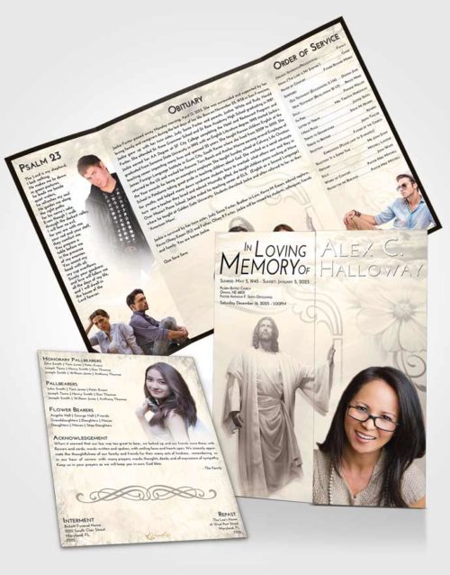 Obituary Funeral Template Gatefold Memorial Brochure Tranquil Jesus in the Clouds
