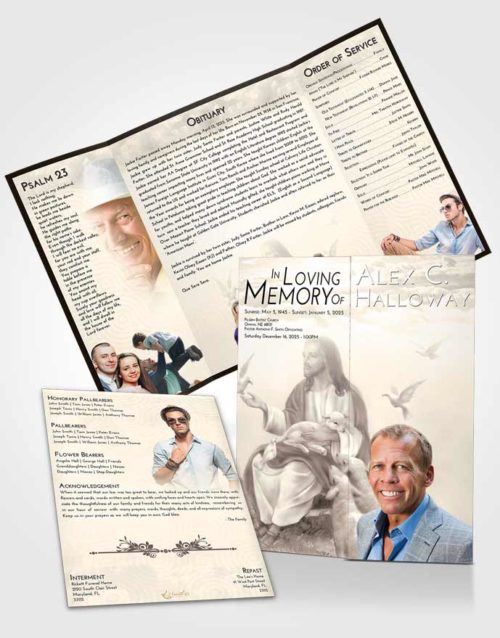 Obituary Funeral Template Gatefold Memorial Brochure Tranquil Jesus in the Sky