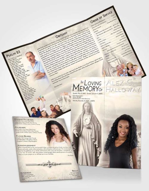 Obituary Funeral Template Gatefold Memorial Brochure Tranquil Mary Full of Grace