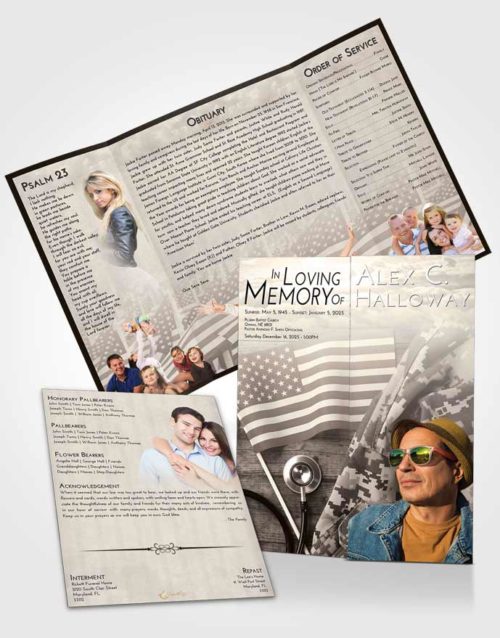 Obituary Funeral Template Gatefold Memorial Brochure Tranquil Military Medical