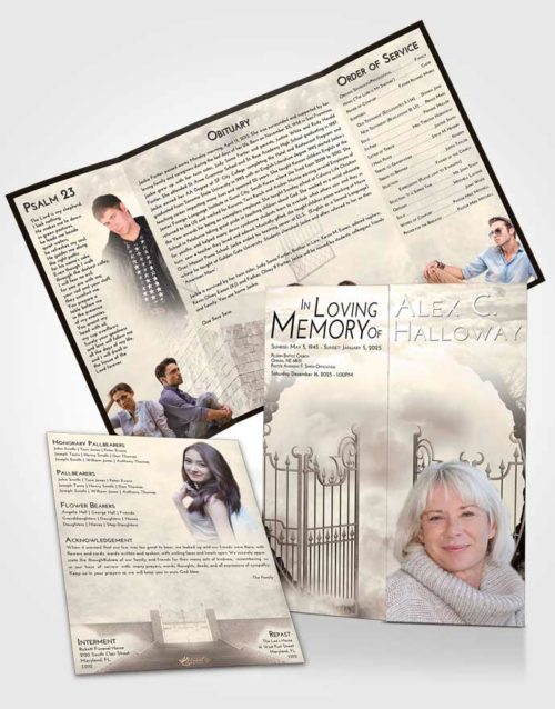 Obituary Funeral Template Gatefold Memorial Brochure Tranquil Mystical Gates of Heaven