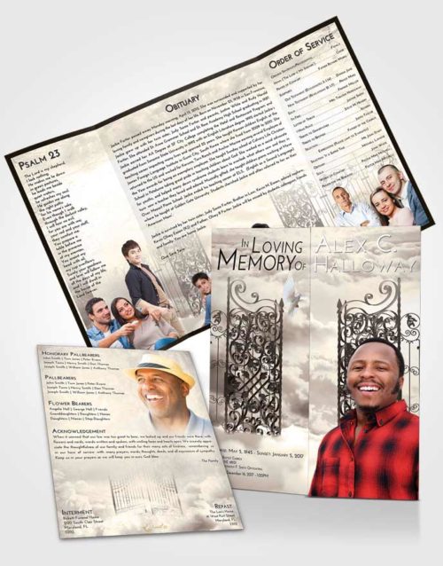 Obituary Funeral Template Gatefold Memorial Brochure Tranquil Pearly Gates of Heaven