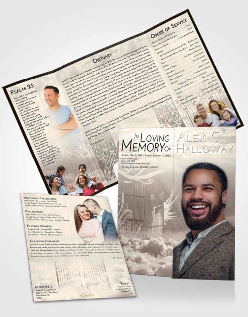 Obituary Funeral Template Gatefold Memorial Brochure Tranquil Precious Gates to Heaven