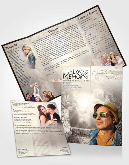 Obituary Funeral Template Gatefold Memorial Brochure Tranquil Rocky Gates to Heaven
