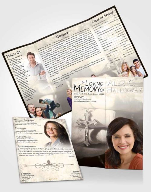 Obituary Funeral Template Gatefold Memorial Brochure Tranquil Rosary Honor