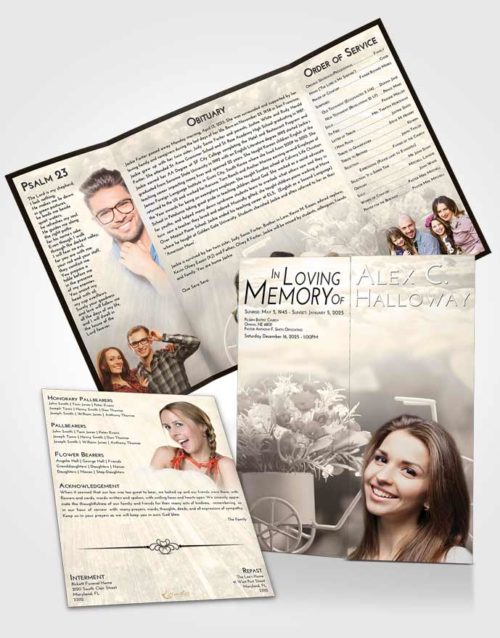 Obituary Funeral Template Gatefold Memorial Brochure Tranquil Rose Love