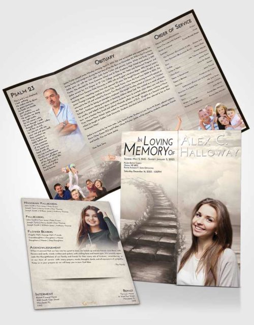 Obituary Funeral Template Gatefold Memorial Brochure Tranquil Stairway Above
