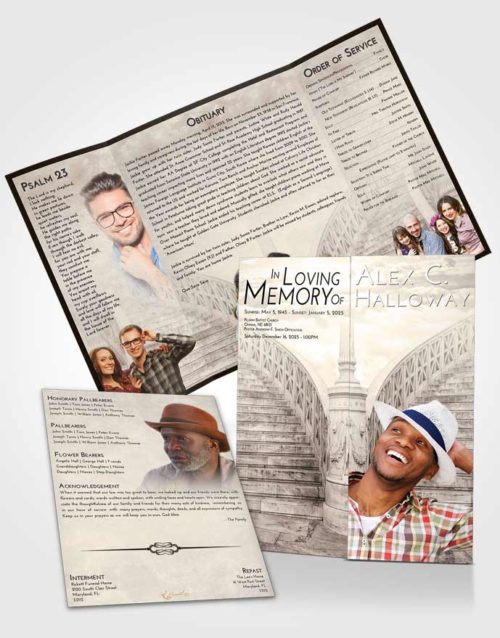Obituary Funeral Template Gatefold Memorial Brochure Tranquil Stairway of Love