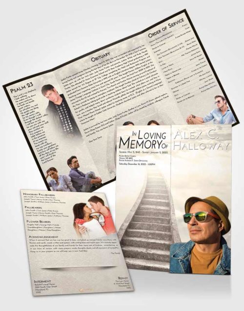 Obituary Funeral Template Gatefold Memorial Brochure Tranquil Stairway to Bliss