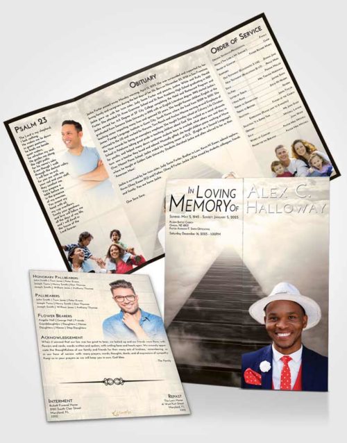 Obituary Funeral Template Gatefold Memorial Brochure Tranquil Stairway to Eternity