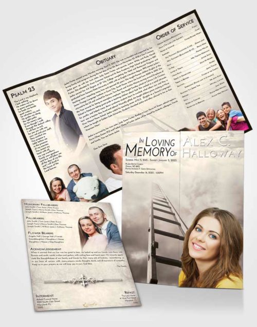 Obituary Funeral Template Gatefold Memorial Brochure Tranquil Stairway to Forever
