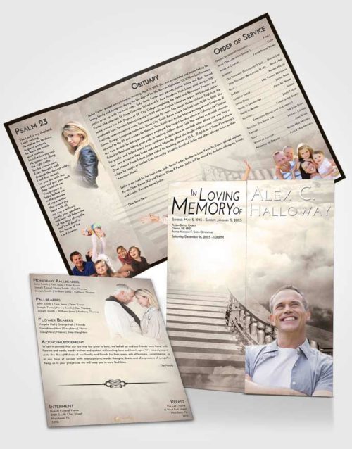 Obituary Funeral Template Gatefold Memorial Brochure Tranquil Stairway to Freedom