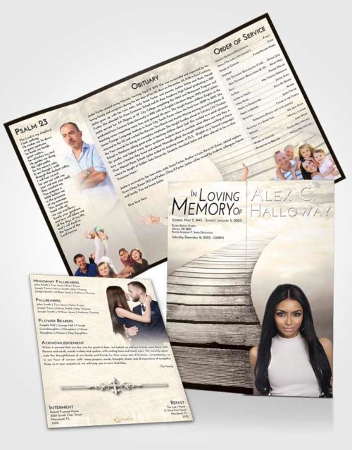 Obituary Funeral Template Gatefold Memorial Brochure Tranquil Stairway to Life