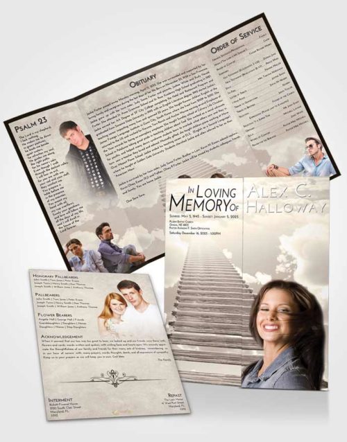 Obituary Funeral Template Gatefold Memorial Brochure Tranquil Steps to Heaven
