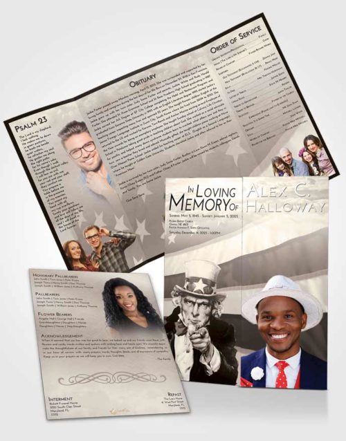 Obituary Funeral Template Gatefold Memorial Brochure Tranquil Uncle Sam