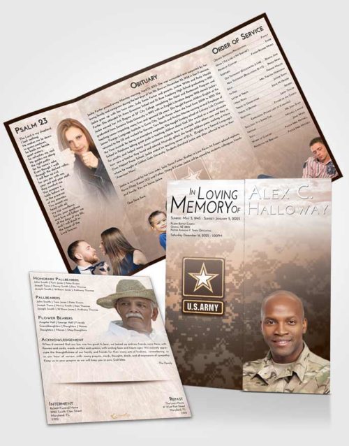 Obituary Funeral Template Gatefold Memorial Brochure Vintage Love Army Duty