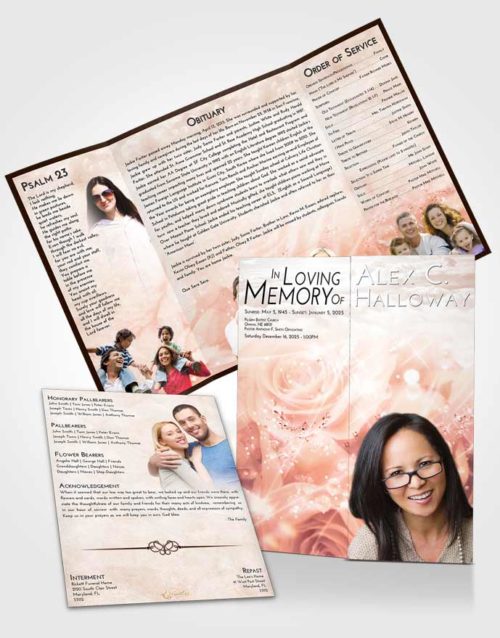 Obituary Funeral Template Gatefold Memorial Brochure Vintage Love Floral Relaxation