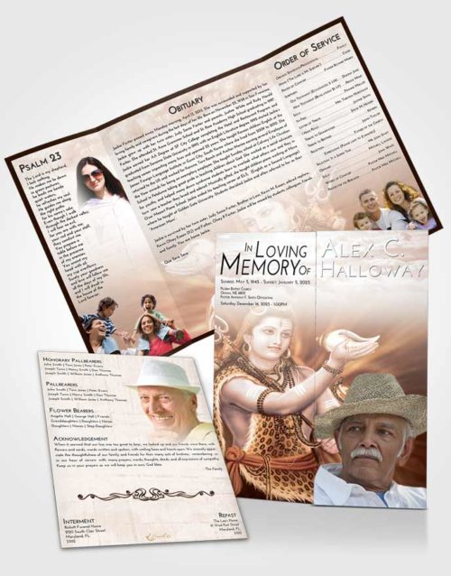 Obituary Funeral Template Gatefold Memorial Brochure Vintage Love Lord Shiva Excellence