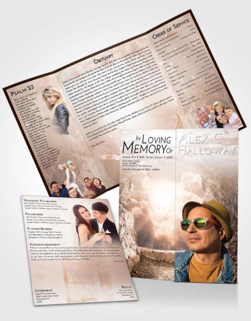 Obituary Funeral Template Gatefold Memorial Brochure Vintage Love Rocky Gates to Heaven