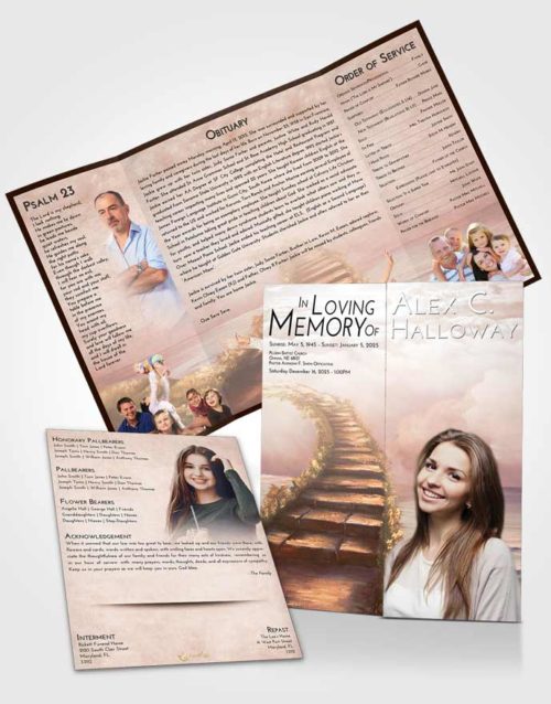 Obituary Funeral Template Gatefold Memorial Brochure Vintage Love Stairway Above