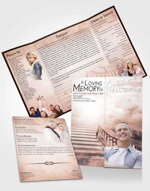 Obituary Funeral Template Gatefold Memorial Brochure Vintage Love Stairway to Freedom