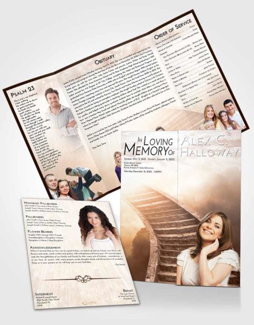 Obituary Funeral Template Gatefold Memorial Brochure Vintage Love Stairway to Magnificence
