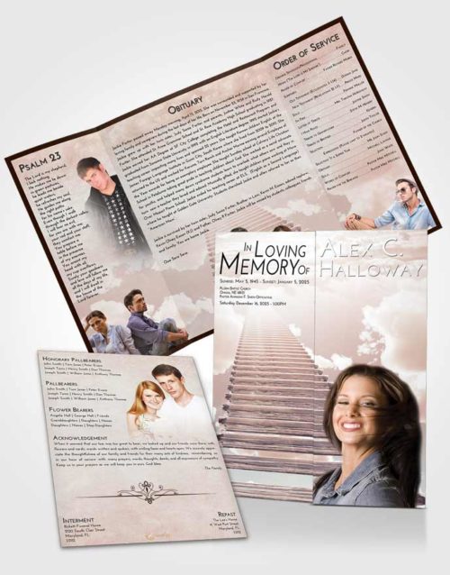Obituary Funeral Template Gatefold Memorial Brochure Vintage Love Steps to Heaven