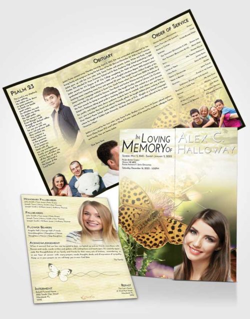 Obituary Funeral Template Gatefold Memorial Brochure At Dusk Butterfly Peace