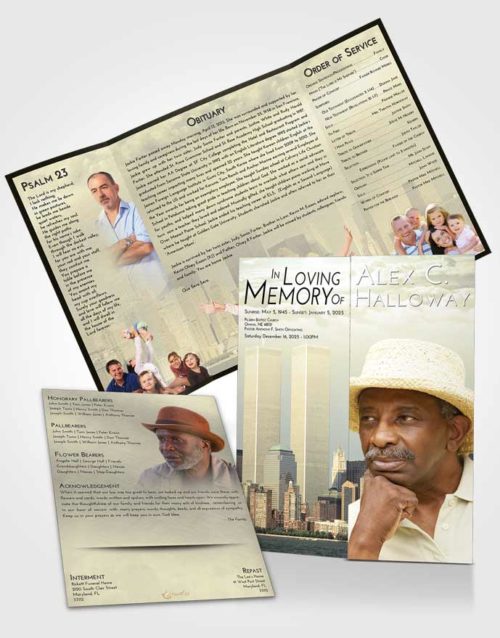 Obituary Funeral Template Gatefold Memorial Brochure At Dusk Cityscape