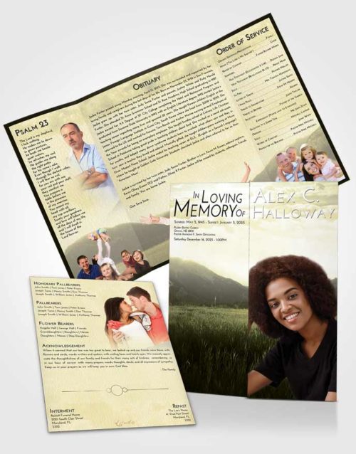 Obituary Funeral Template Gatefold Memorial Brochure At Dusk Graceful Mountains