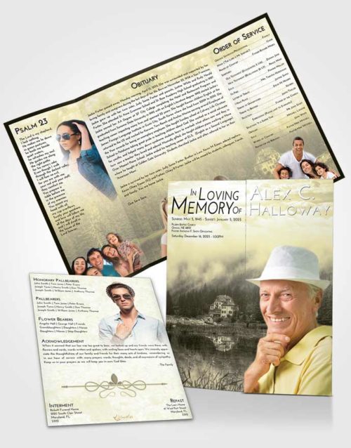 Obituary Funeral Template Gatefold Memorial Brochure At Dusk Lake House