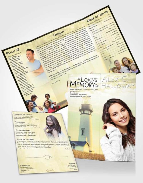 Obituary Funeral Template Gatefold Memorial Brochure At Dusk Lighthouse Clarity