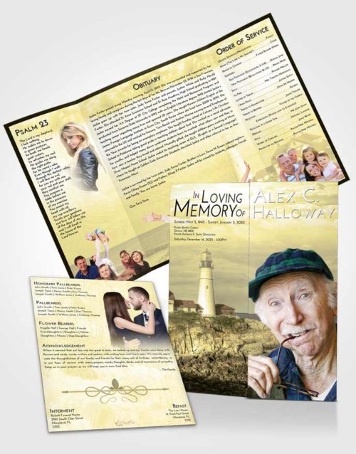 Obituary Funeral Template Gatefold Memorial Brochure At Dusk Lighthouse Journey