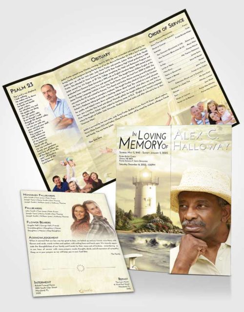 Obituary Funeral Template Gatefold Memorial Brochure At Dusk Lighthouse Laughter