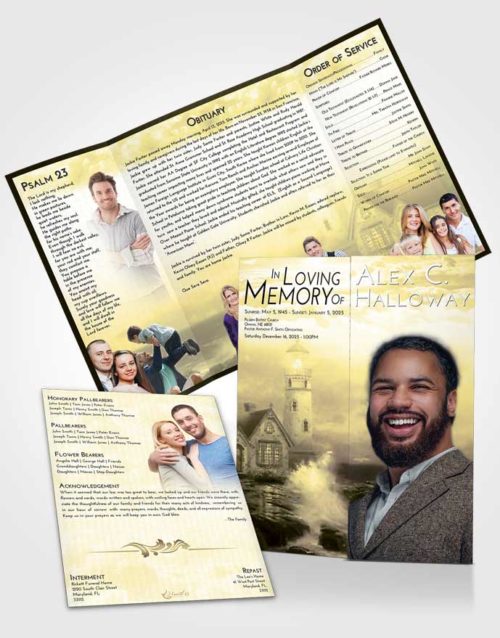 Obituary Funeral Template Gatefold Memorial Brochure At Dusk Lighthouse Lookout